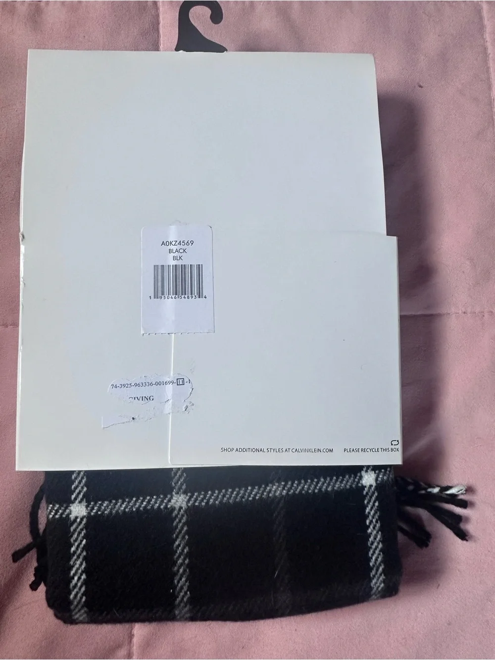 Calvin Klein Black Plaid Scarf with White Windowpane